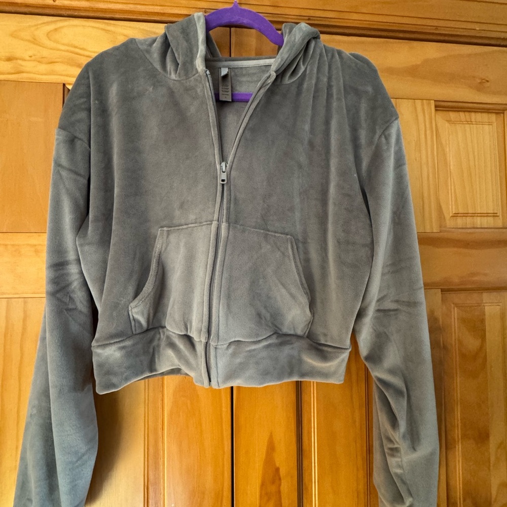 SKIMS Velour Hooded Zip-Up Jacket and matching pants set
